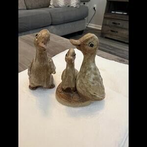 Vintage Ceramic Dove Cote Studio Pottery Duck Figurine X2 signed SH